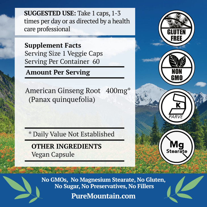 Pure Mountain Botanicals American Ginseng Capsules