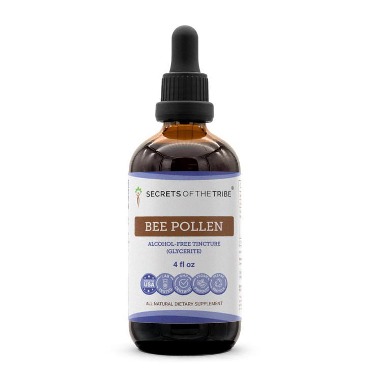 Secrets of the Tribe Bee Pollen Tincture Alcohol-Free Extract, Bee Pollen Dried