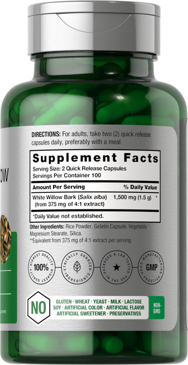 Horbäach White Willow Bark Capsules - 200 Pills