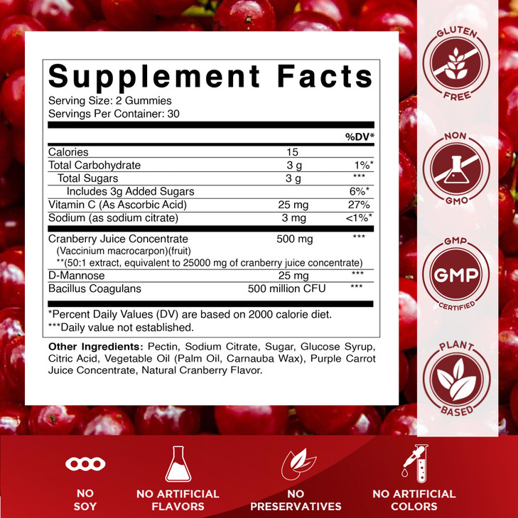 Vitamatic 2 Pack Vegan Cranberry Gummies with D-Mannose, Probiotic & Vitamin C