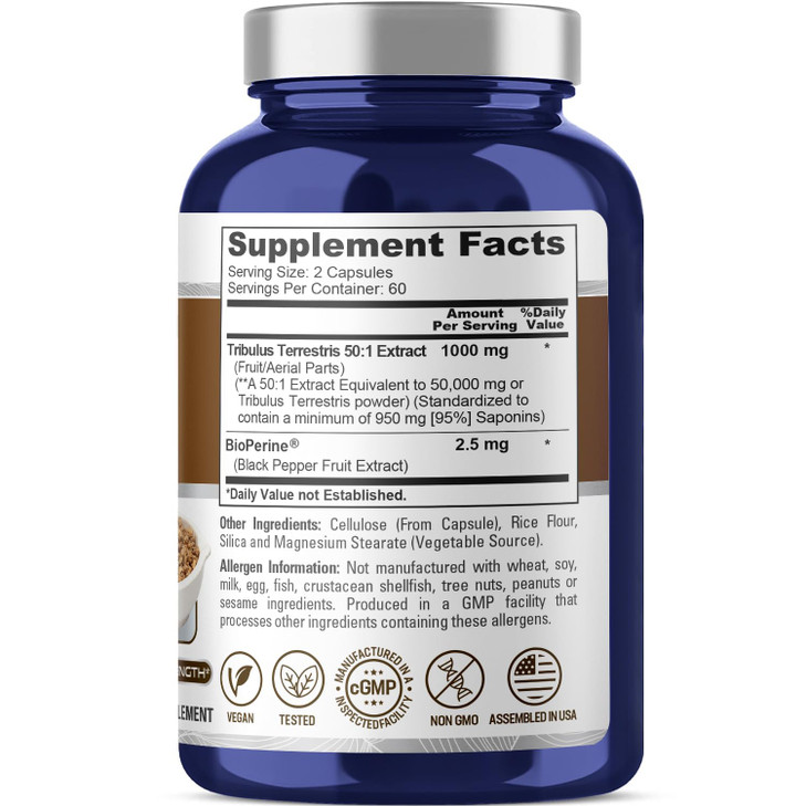NusaPure Tribulus Terrestris 50:1 Extract, 1000 mg Equivalent to 50,000mg| 120