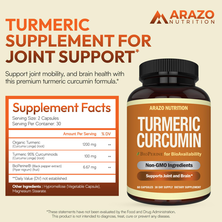 Arazo Nutrition Turmeric Curcumin with BioPerine Black Pepper Extract