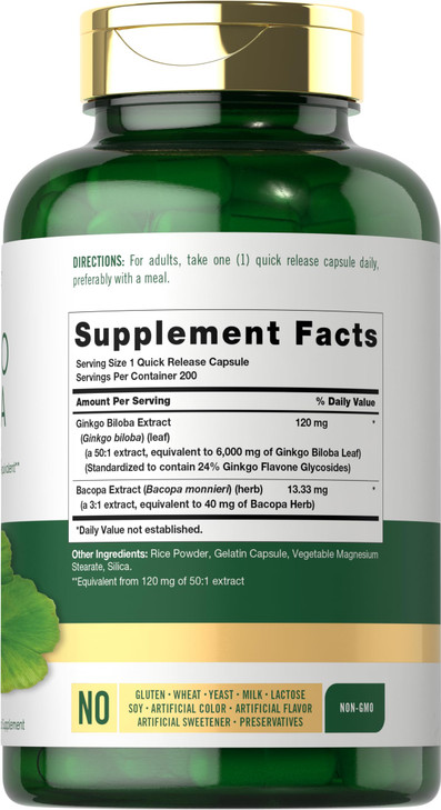 Carlyle Ginkgo Biloba Pills - 200 Capsules - with Bacoba Extract