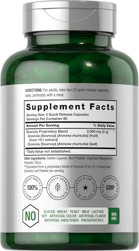 Horbäach Graviola Capsules - 2000 mg - 120 Count