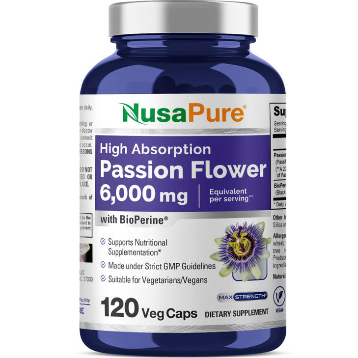 NusaPure Passion Flower 20:1 Extract, 300 mg Equivalent to 6,000mg, 120 Veggie