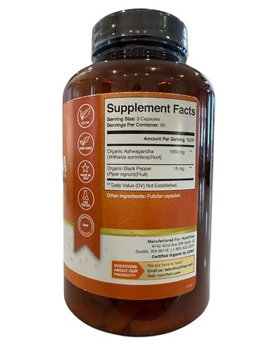 NutriFlair Organic Ashwagandha Root Extract - with Organic Black Pepper