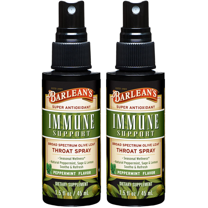 Barlean's 2 Pack Olive Leaf Complex Throat Spray with Peppermint, Lemon
