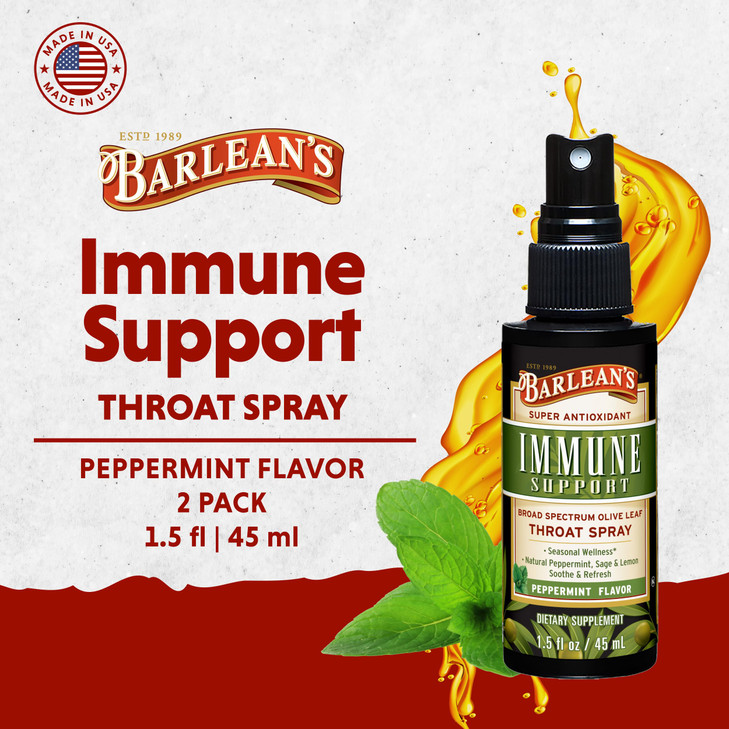 Barlean's 2 Pack Olive Leaf Complex Throat Spray with Peppermint, Lemon