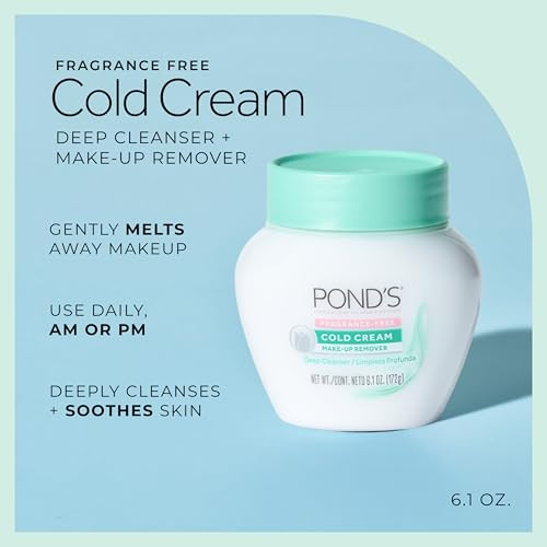 PONDS Cold Cream Cleanser, Fragrance-Free  Moisturizing Makeup Remover & Deep Cleansing Face Cream  Facial Cleanser for Soft, Radiant Skin  Derma