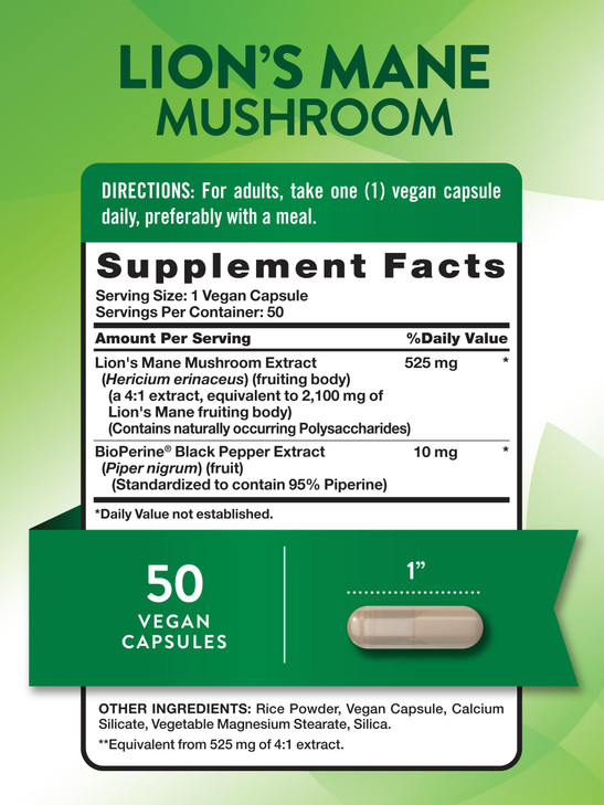 Nature's Truth Lions Mane Supplement Capsules - 50 Count