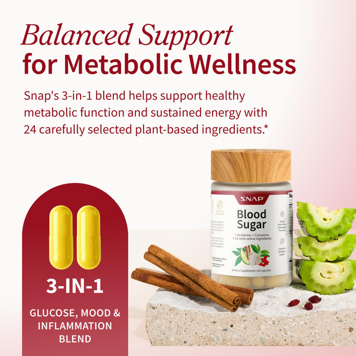 Snap Supplements Blood Sugar Blend with Turmeric, Berberine, CoQ10, Cinnamon