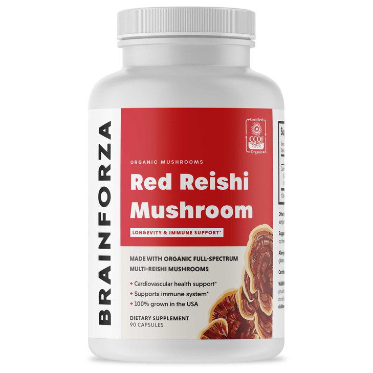 Brain Forza Organic Red Reishi Mushroom Capsules, Adaptogenic Mushroom Powered