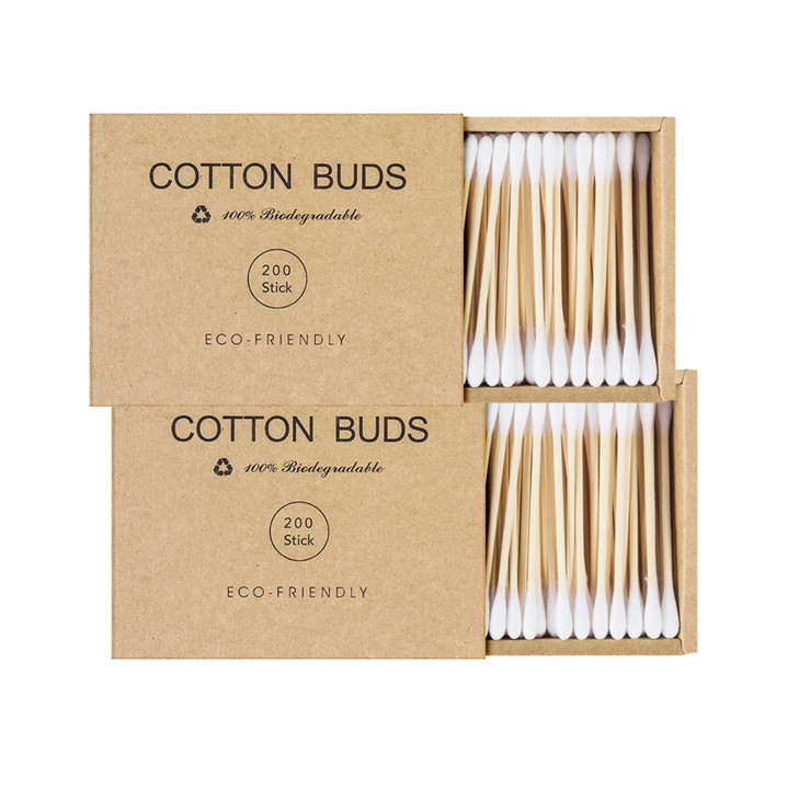 Kiemeu Bamboo Cotton Swabs With Wooden Sticks, 400 Count Bamboo Cotton Buds For Ears