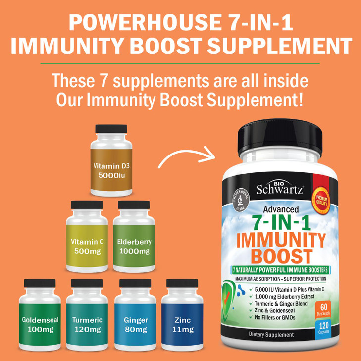 Immune Support Supplement with Zinc Vitamin C Vitamin D 5000 IU Elderberry