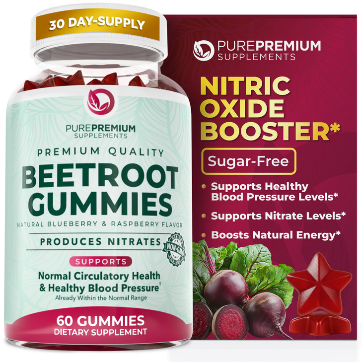 PurePremium Beet Root Gummies 50:1 Extract - 60 Sugar Free Chews