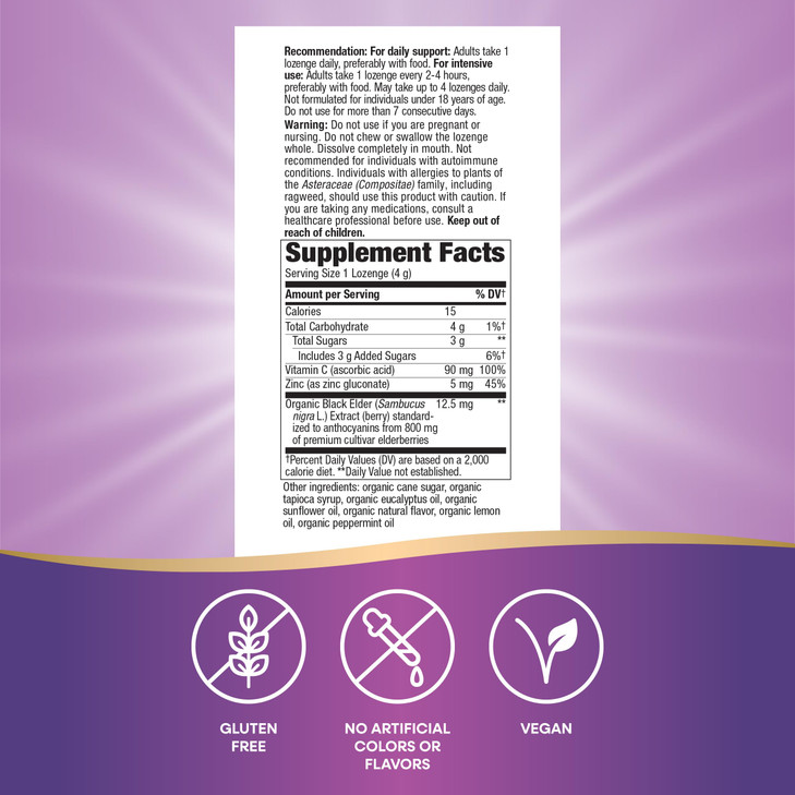 Natures Way Sambucus Zinc Lozenges with Elderberry and Vitamin C, Peppermint