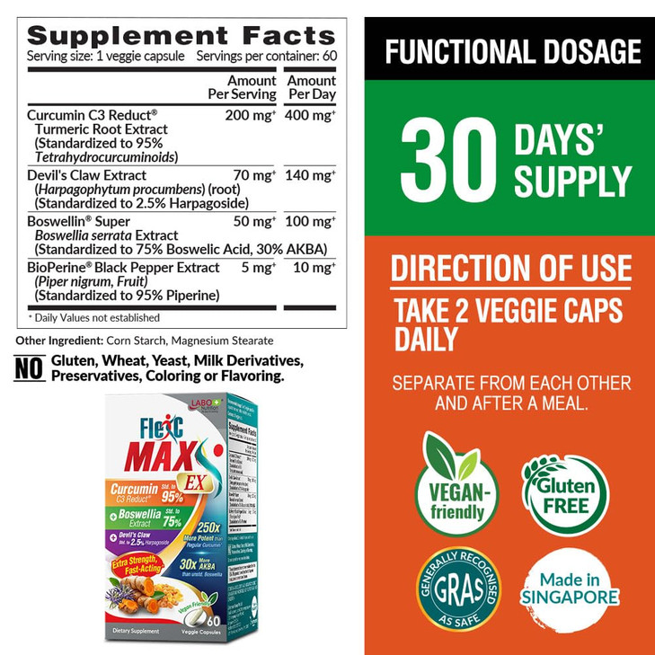 LABO Nutrition FlexC MAX EX with Turmeric Curcumin C3 Reduct 95%