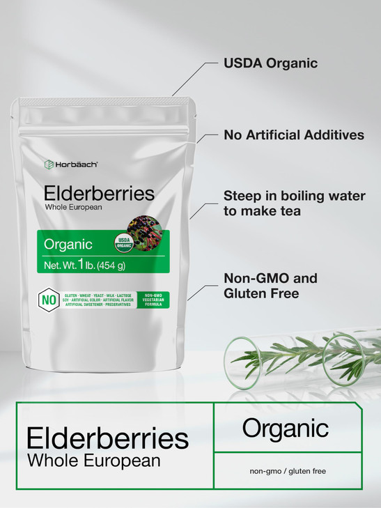 Horbäach Elderberries Dried Organic - 1 lb Bulk Bag