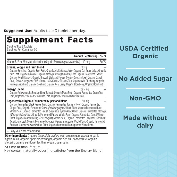 Ancient Nutrition Supergreens Energizer Tablets, Organic Superfood Tablets