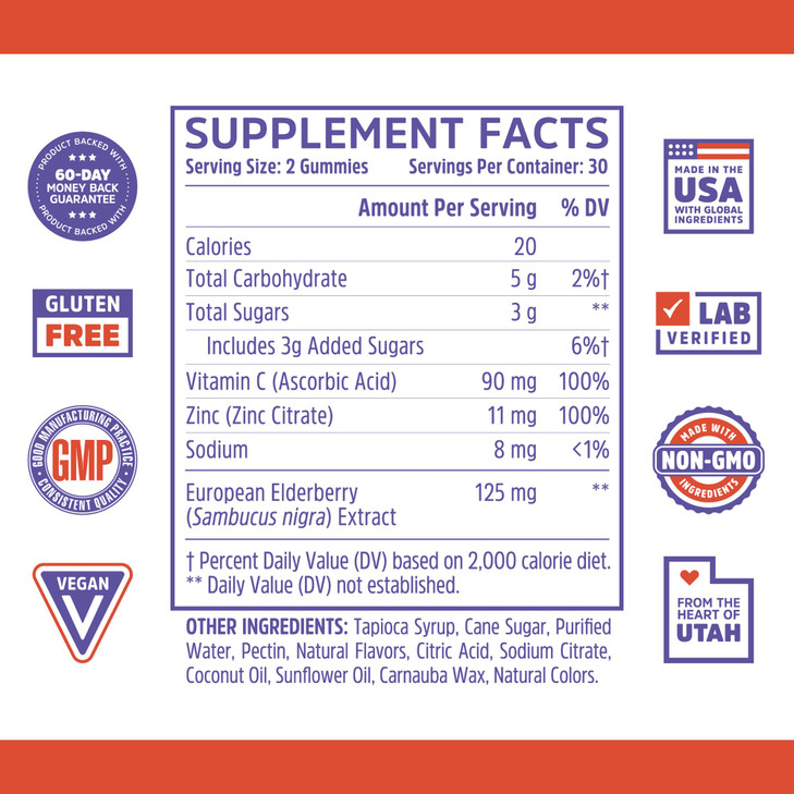 Zhou Elder-Mune Elderberry Gummies with Vitamin C and Zinc