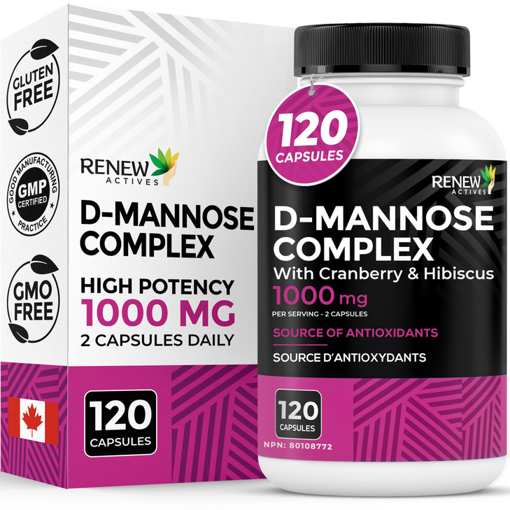 Renew Actives High Potency D-Mannose & Cranberry Complex 1000MG per 2 Capsules