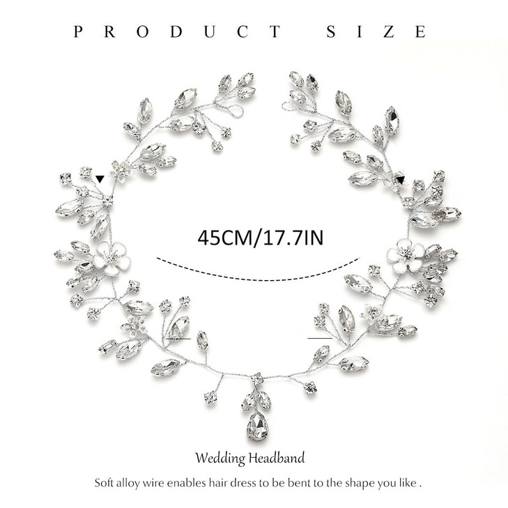 Catery Crystal Bridal Headband Silver Rhinestones Wedding Hair Bands Flower Hair Vine for Brides and Women