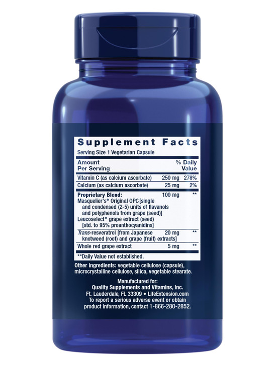 Life Extension Grapeseed Extract, Vitamin C, Calcium, resveratrol, polyphenols