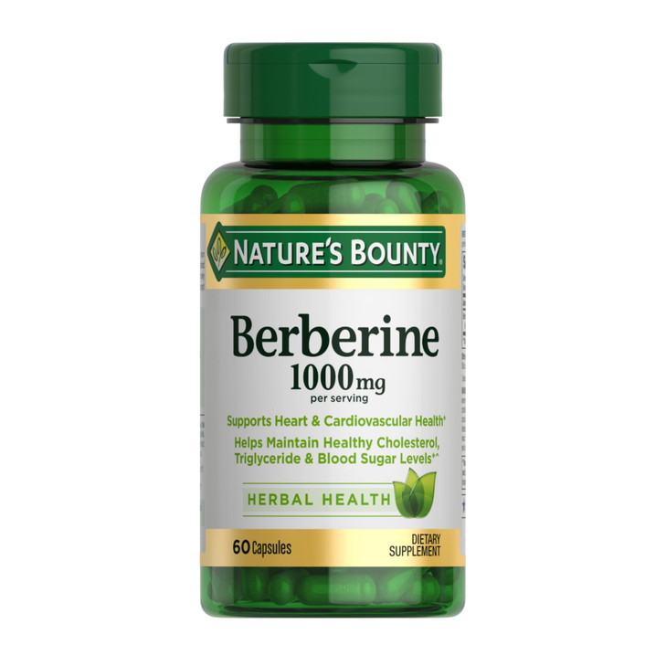 Natures Bounty Berberine 1000mg Capsules, Supports Heart Health, Cholesterol &
