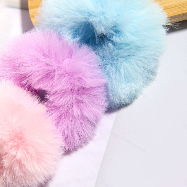 Furling Pompoms Furry Faux Rabbit Fur Hair Scrunchies Artificial Fur Hair Bobbles Elastic Hair Band Rope Wristband Ponytail Accessories 2pcs Light Bl
