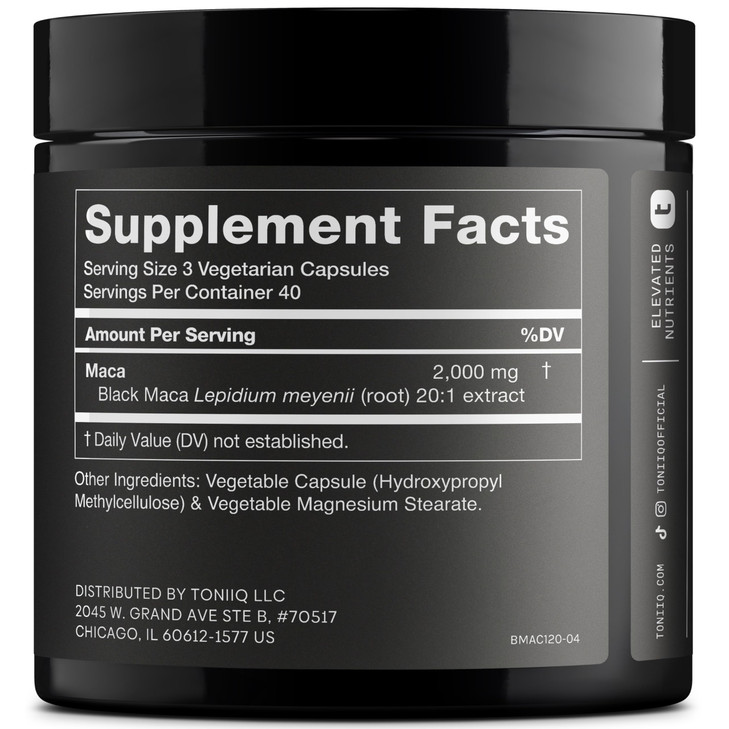Toniiq Black Maca Root - Ultra High Potency 20:1 Extract