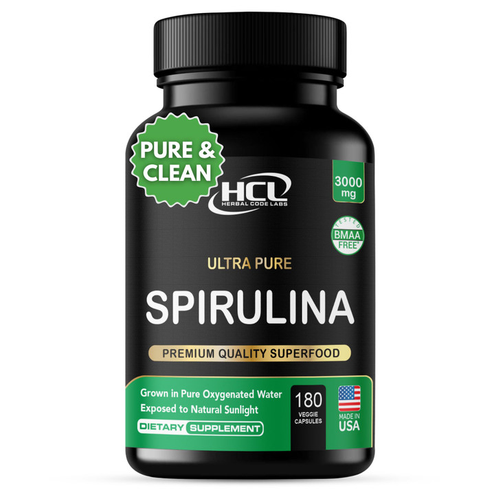 Spirulina Powder Capsules 3000 mg - Purest Non-Irradiated Blue Green Algae