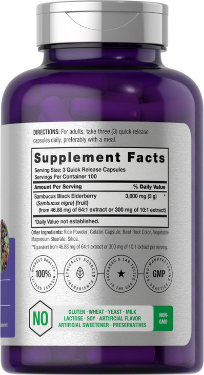 Horbäach Black Elderberry - 300 Capsules - Non-GMO, Gluten Free
