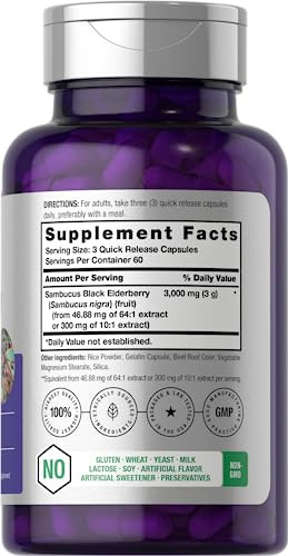Horbäach Black Elderberry - 180 Count - Non-GMO, Gluten Free