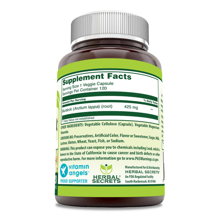 Herbal Secrets Burdock Root Supplement - 425 Mg Per Serving