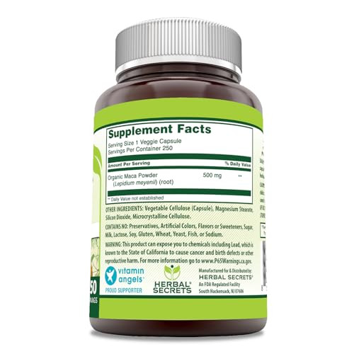 Herbal Secrets Maca 500mg 250 Veggie Capsules