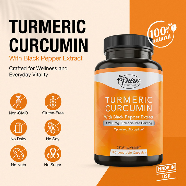 Pure By Nature Turmeric Curcumin with Black Pepper Extract 10 mg Capsules, 1200
