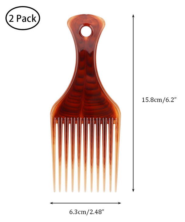 Beomeen Curly Hair Pick Comb, 2 Pack Smooth Afro Lift Detangle Wide Tooth No Frizz Hair Styling Tool for Men