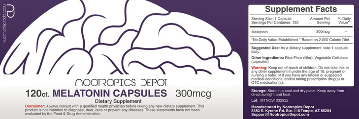 Melatonin Capsules - 300mcg - 120 Pills - Supports Healthy Sleep Cycles