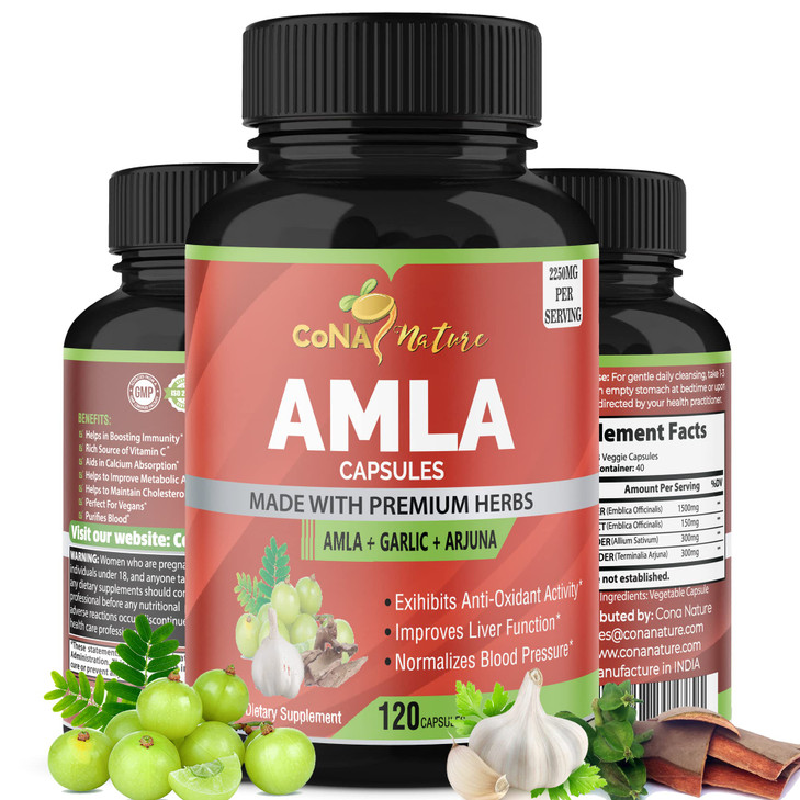 Organic Amla Capsules 2250mg & Arjuna, Garlic |Natural Vitamin C Supplements