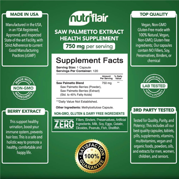 NutriFlair Saw Palmetto Extract 750mg, 120 Capsules