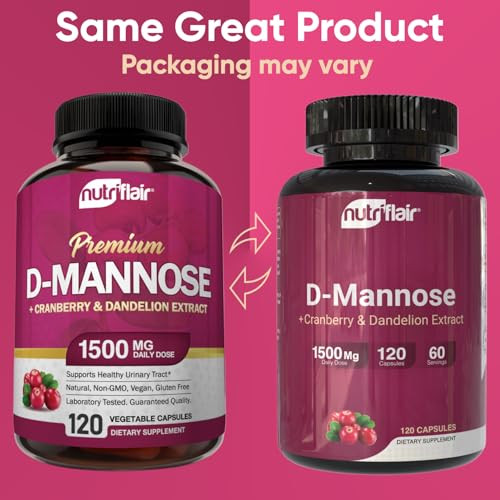 NutriFlair D-Mannose 120 Capsules, 1500mg - with Cranberry and Dandelion Extract