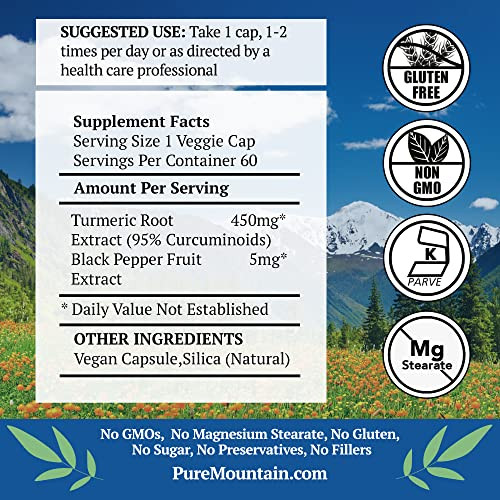 Turmeric Capsules with Black Pepper Extract 60 Kosher Vegan Caps 450mg Turmeric