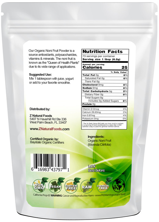 Z Natural Foods Noni Fruit Powder - Organic Raw Non-GMO Gluten-Free Superfood