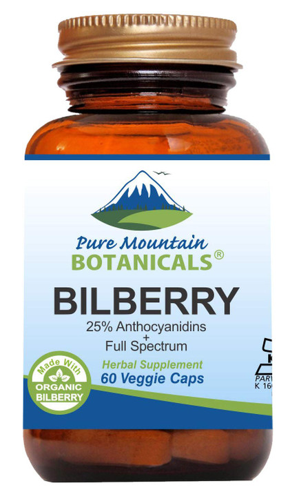 Pure Mountain Botanicals Bilberry Extract Supplement Vegan Kosher Capsules