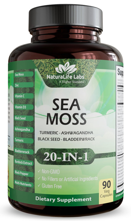 Sea Moss, Black Seed Oil, Bladderwrack, Turmeric, Ashwagandha, Burdock, Vitamin
