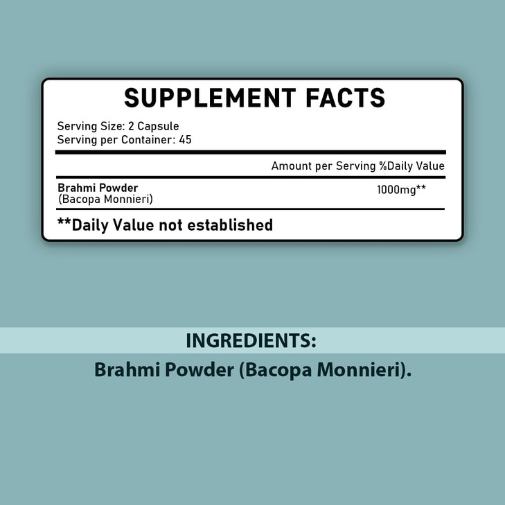 Brahmi Tablets - 90 Tablets, 1000 mg |45 Days Supply