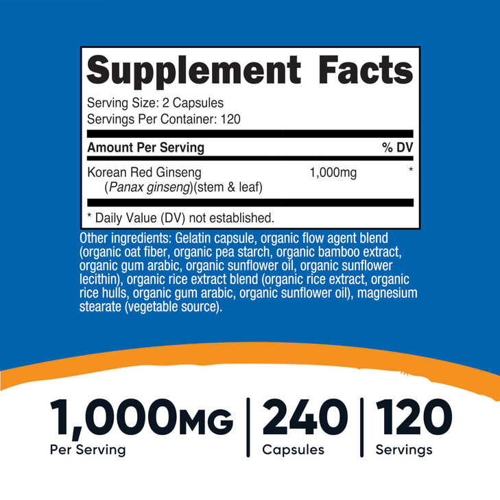 Nutricost Korean Ginseng 1000mg Serving, 240 Capsules
