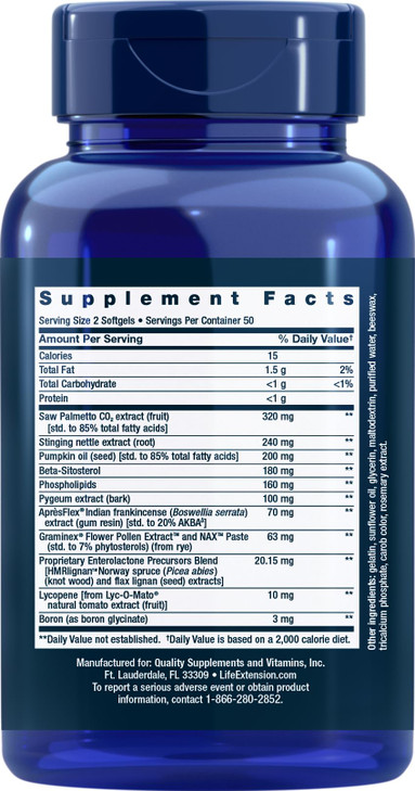 Life Extension Ultra Prostate Formula, 100 Softgels, Natural Supplement for Men