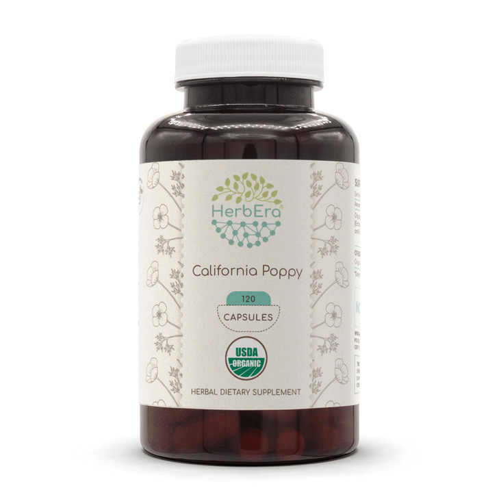 HerbEra California Poppy 120 Capsules, 800 mg, USDA Organic California Poppy