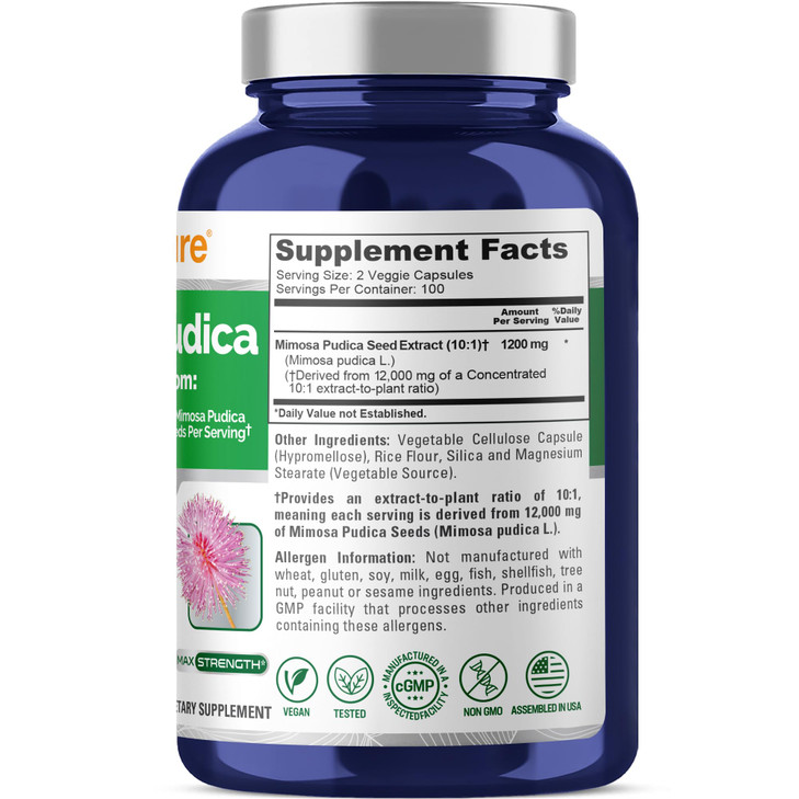 NusaPure Mimosa Pudica Seed 10:1 Extract, 1200 mg Equivalent to 12,000 mg 200